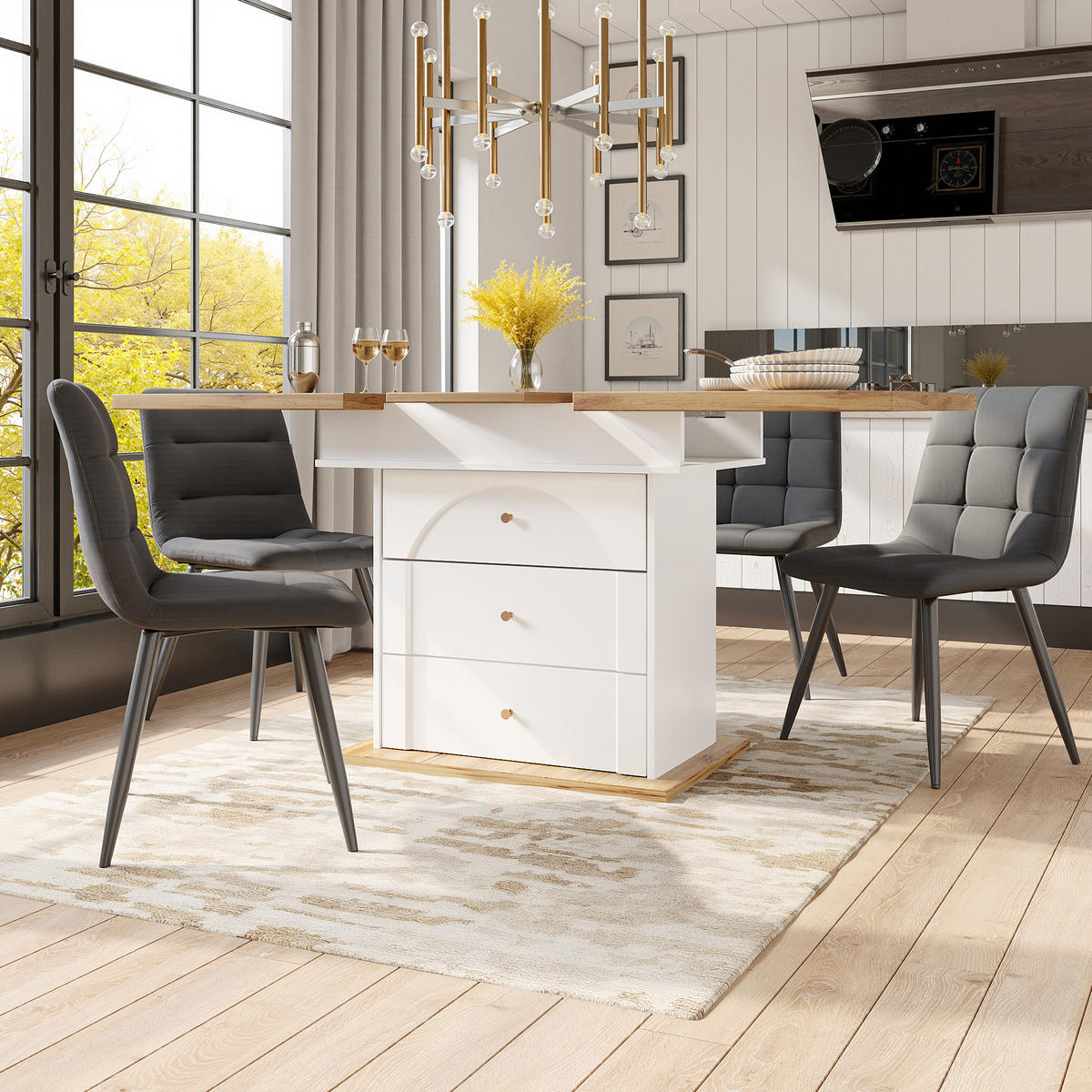 ESSTISCH 110-140/75/80 cm in Natur oder Weiß aus MDF und Metall mit Stauraum - Weiß, Holzwerkstoff (140/80/75cm) - OKMYHOME