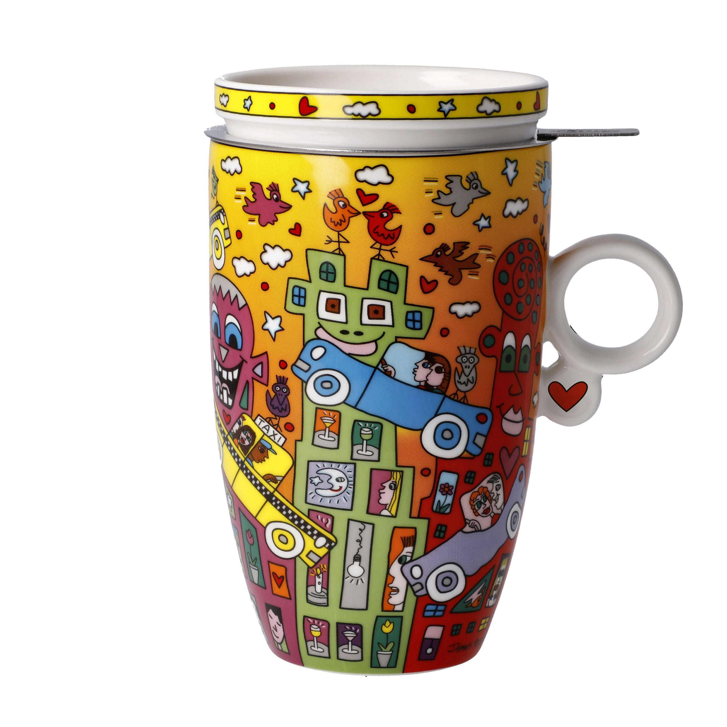 TEETASSE James Rizzi - Not Getting Around the Traffic, Fine Bone China, Bunt, 450 ml - Multicolor, Keramik (0.45L) - Goebel