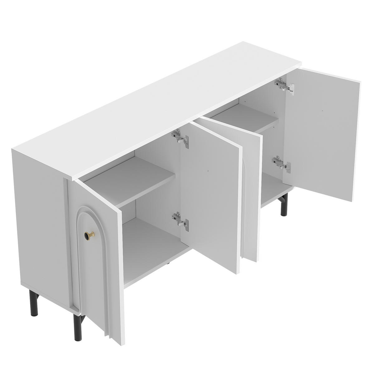 SIDEBOARD 140cm Weiß 4 Türen 3D-Bogenfront Mit Verstellbaren Böden - Weiß, Holzwerkstoff (34/78/140cm) - FLIEKS