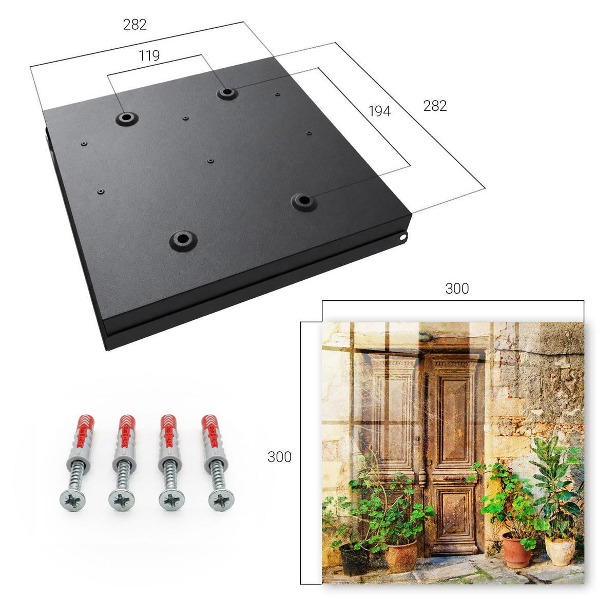 SCHLÜSSELBOX Schwarz 30x30 cm- Türöffnung nach rechts - Rustikale Türen - Braun, Metall (30/30/5cm) - TULUP