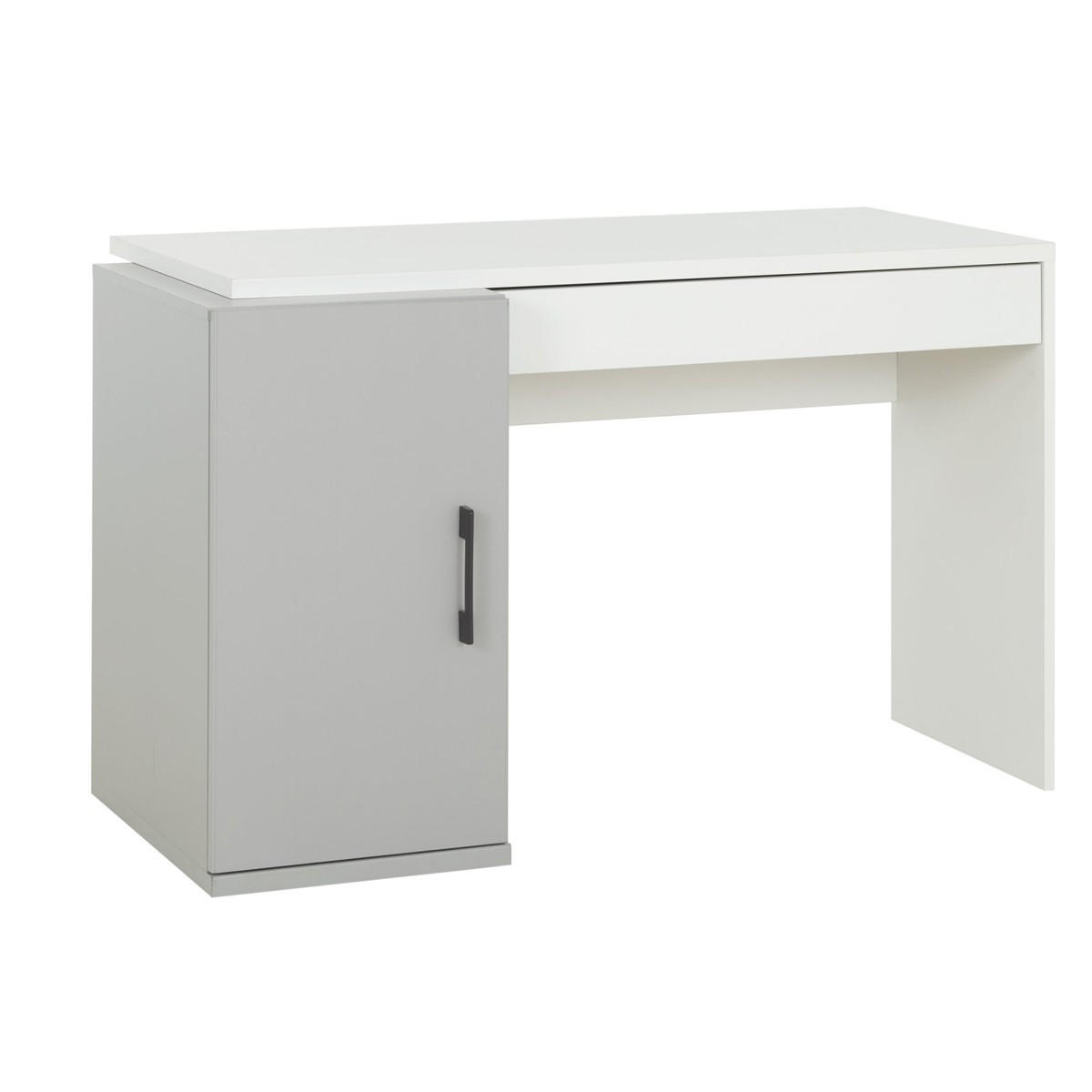 SCHREIBTISCH Ugo in Grau mit Aufbewahrungsschrank und Schublade - Französische Herstellung - 126/90/76 cm - Grau, Holzwerkstoff (126/90/76cm) - Calicosy