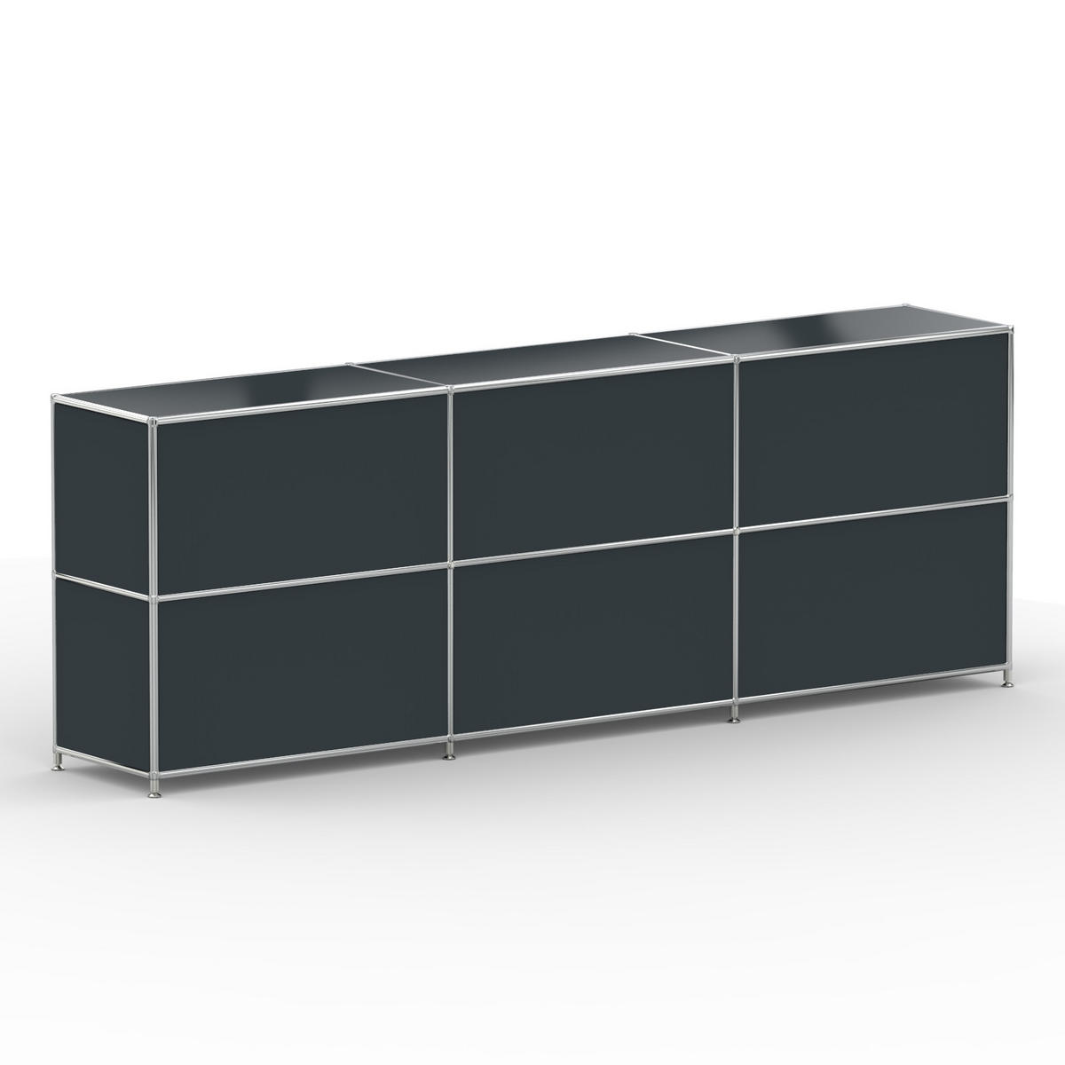 AKTENSCHRANK Büro, 6 offene Fächer, Breite 227 cm, Anthrazitgrau - Chromfarben/Grau, Metall (40/80.5/227.2cm) - Versee