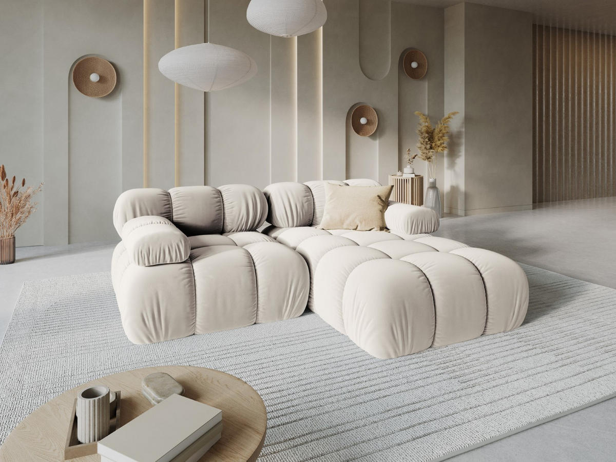 MODULARES-ECKSOFA rechts Bellis aus Samt leichtes beige 3 Sitzplätze - Creme, Textil (157/191cm) - Micadoni