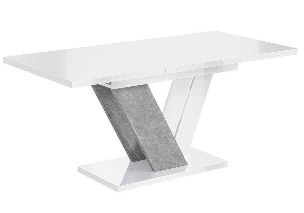 ESSTISCH ausziehbar 120 -160x80x75 cm - White Gloss / Stone - CLASI - Weiß Hochglanz/Grau, Holzwerkstoff (120/80/75cm) - ALTDECOR