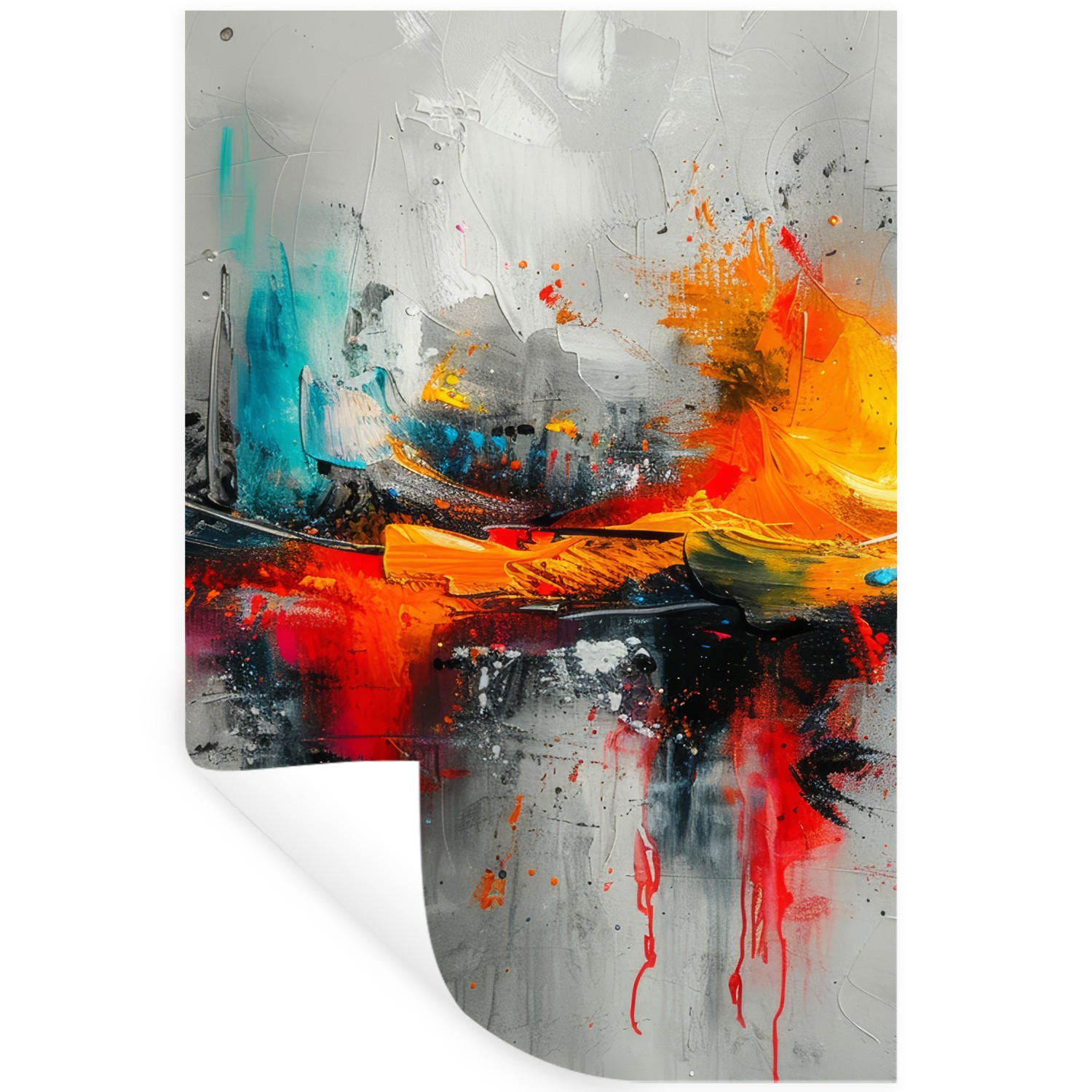 MuchoWow SAMOLEPKA NA ZEĎ Moderní umění - Oranžová - Šedá - Abstraktní 40x60 cm