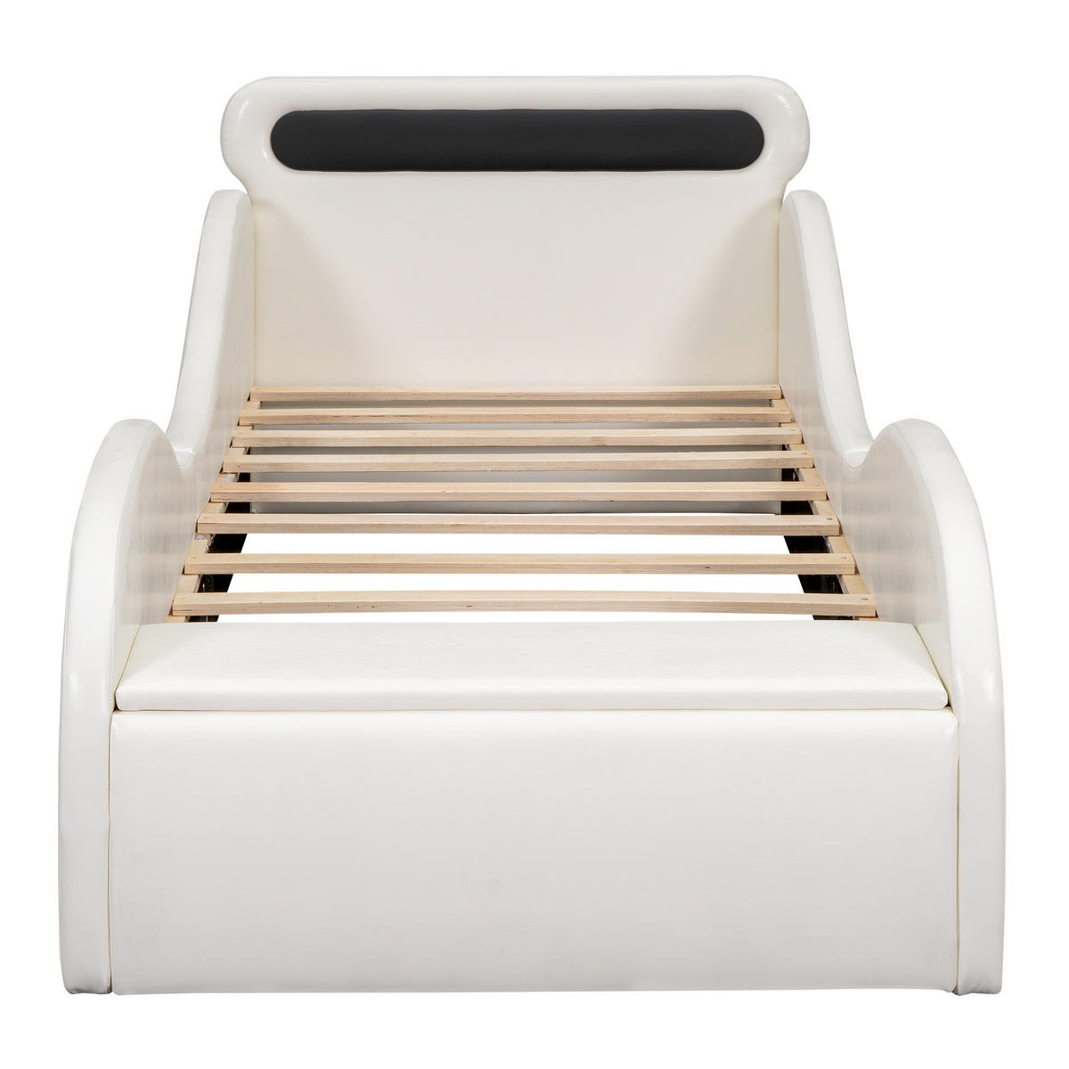 KINDERBETT 90/200 cm in Autoform aus PU und MDF mit LED-Rädern - Weiß, Kunststoff (90/200cm) - BEAOK
