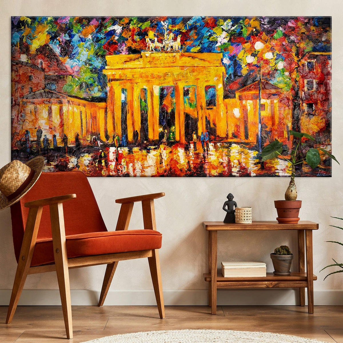 GEMÄLDE Brandenburger Tor auf Keilrahmen 140x70 cm - Gelb, Holz (140/70cm) - YS-art gallery