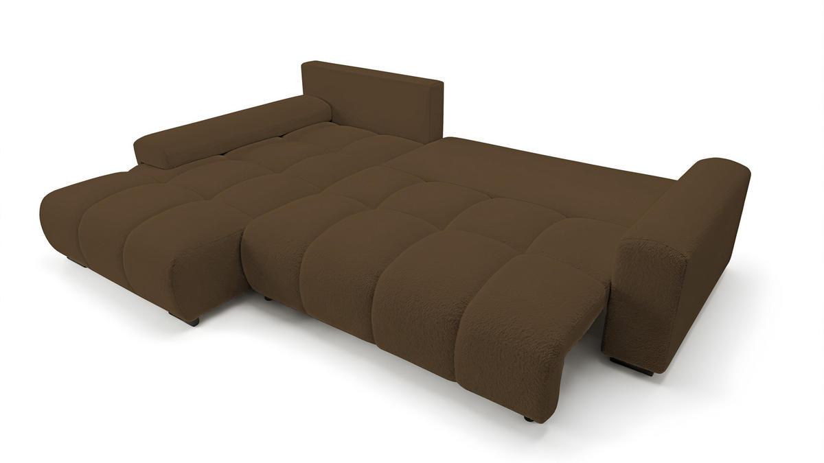 ECKSOFA Ovia mit Bettkasten und Schlaffunktion, Bouclé-Stoff in L-Form - Braun, Textil (270/185cm)