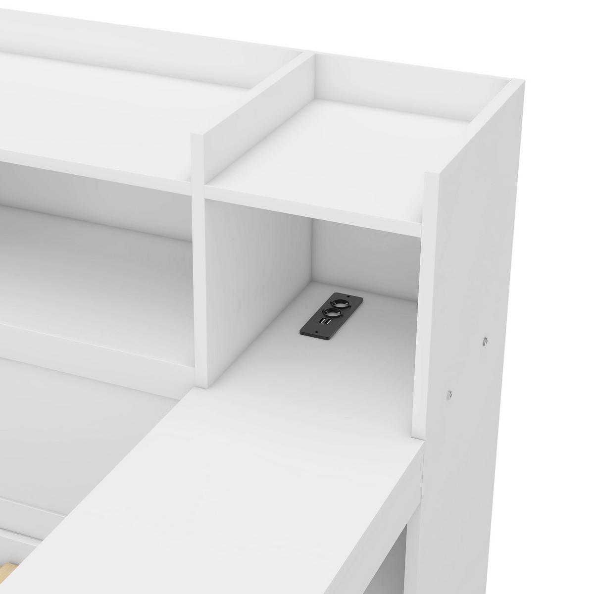 SCHLAFSOFA 90x200cm Weiß Spanplatte Nachttischablage Schreibtisch USB - Weiß, Holz (90/200cm) - FLIEKS