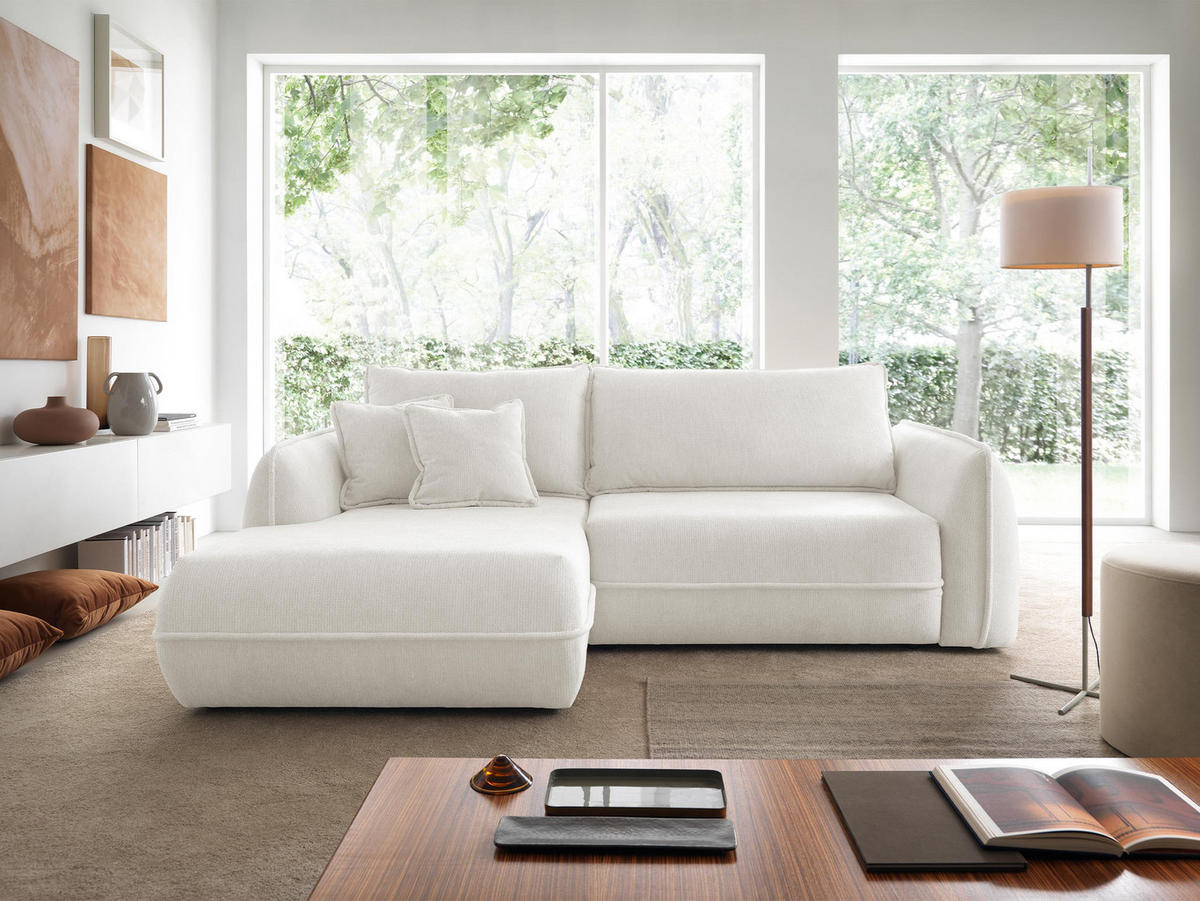 ECKSOFA Moho, Seite: Links - Creme/Schwarz, Holz/Kunststoff (254/162cm) - MIRJAN24