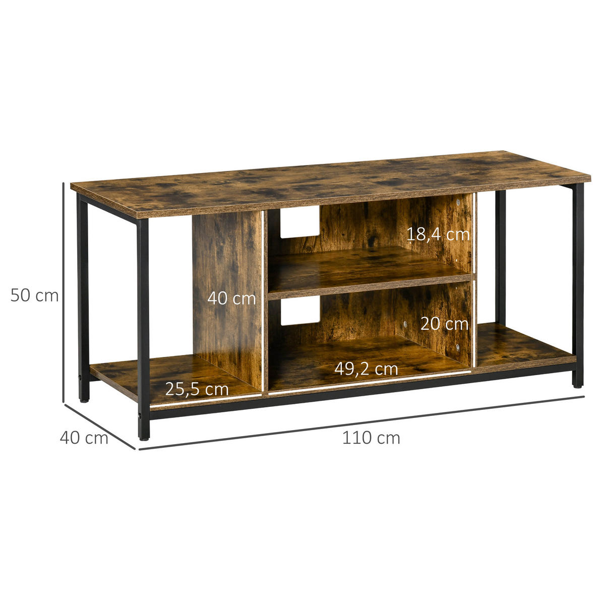TV-LOWBOARD Braun/Schwarz 110/40/50 cm, Offene Fächer, Verstellbarer Einlegeboden - Rotbraun, Holzwerkstoff (110/50/40cm) - PANGIVO