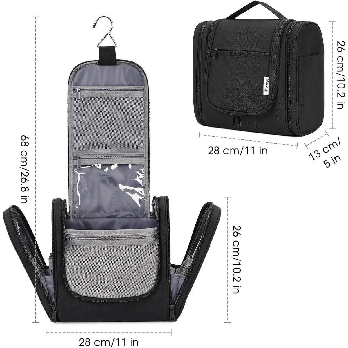KULTURTASCHE zum Aufhängen für Damen und Herren, schwarz - Schwarz, Textil (5/5/1cm)