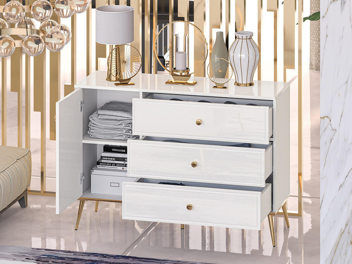 SIDEBOARD Goldin weiß / weiß hochglanz /gold 120 / 40 / 85cm - Weiß Hochglanz/Weiß, Holz/Holzwerkstoff (120/85/40cm) - Feldmann-Wohnen