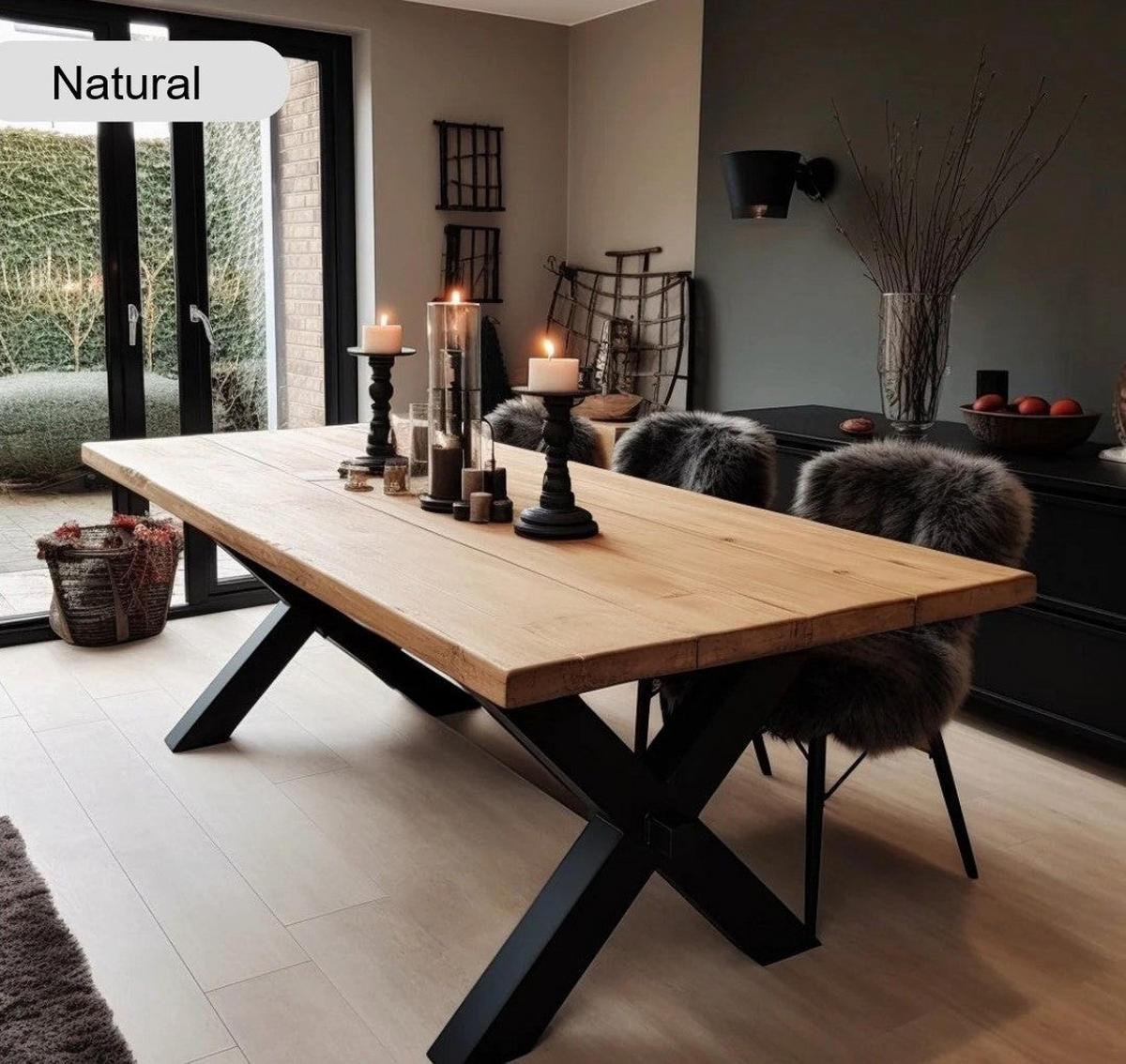 ESSTISCH Sophisticated Oak - Natur - 120/100/76 cm - Schwarz/Naturfarben, Holz/Metall (120/100/76cm) - TRL Handmade Furniture