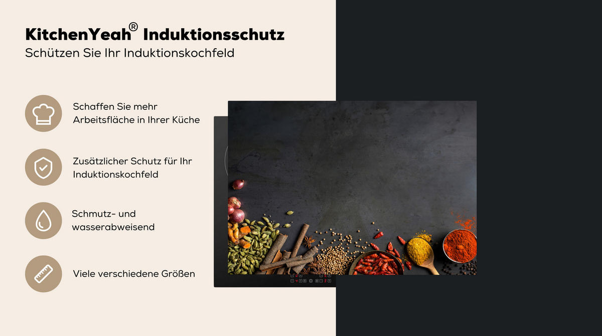 HERDABDECKPLATTE Kräuter - Lebensmittel - Gewürze - Schwarz - Paprika - Zimt 75x52 cm - Currygelb, Kunststoff (75/0.2/52cm) - MuchoWow