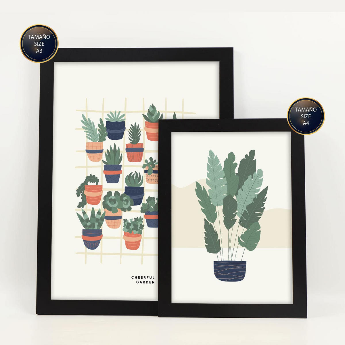 POSTER Set Mit 6 Minimalistischen In Pastellfarben Wüstenpflanzen Drucke Von Landschaften Und Natur Für Innenarchitektur A3 & A4 Schwarzer Rahmen - Schwarz, Papier (29/3cm) - Nacnic