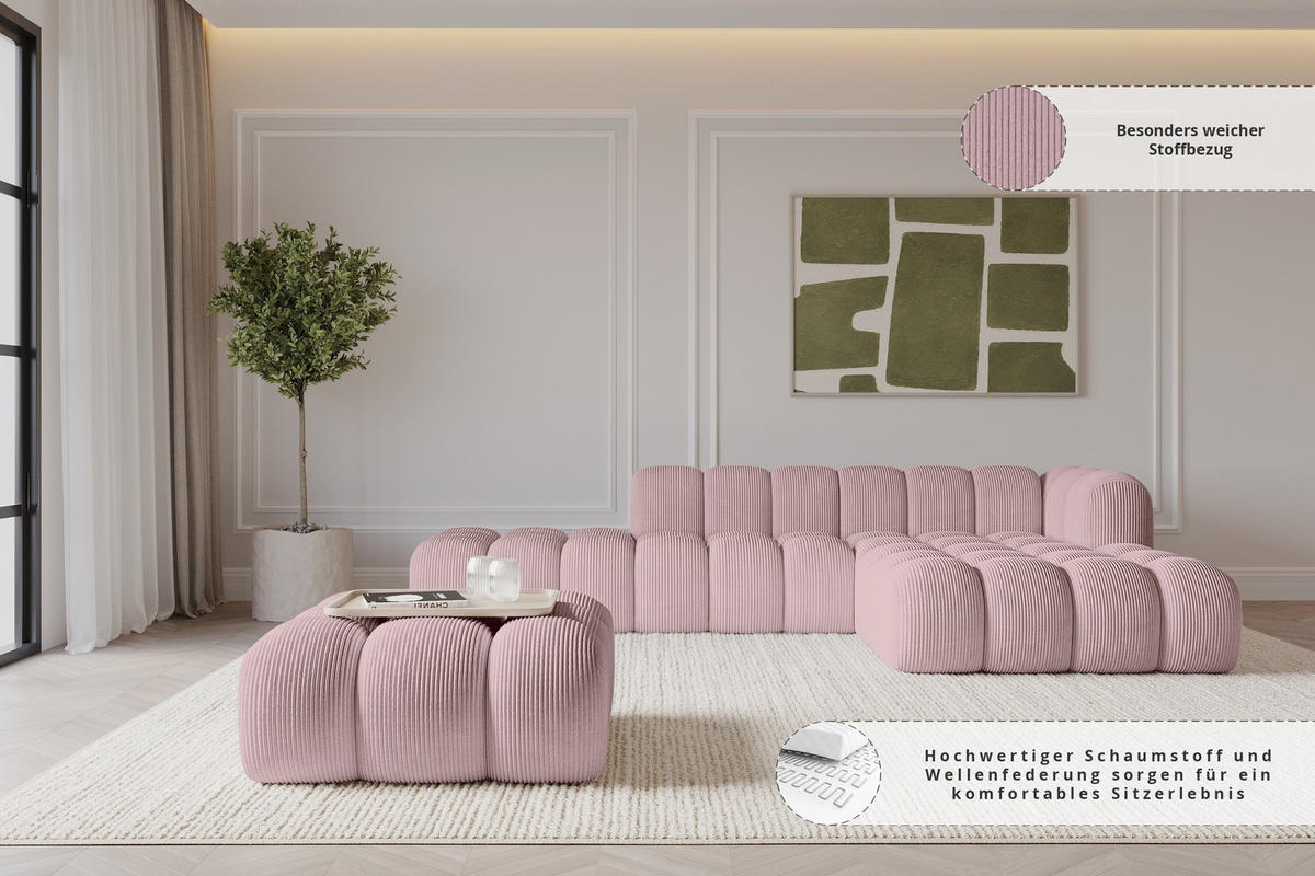 TABURET OLEA-PUF 91x87x44 cm Růžová Manšestr - růžová/černá, kompozitní dřevo/textil (91/44/87cm) - ALTDECOR