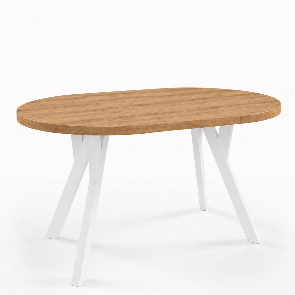 ESSTISCH ausziehbar rund ATO, 100-140 cm, Dekor Craft, weiße Holzbeine - Weiß/Braun, Holzwerkstoff/Buchenholz (100/100/77cm) - VENASI MÖBEL