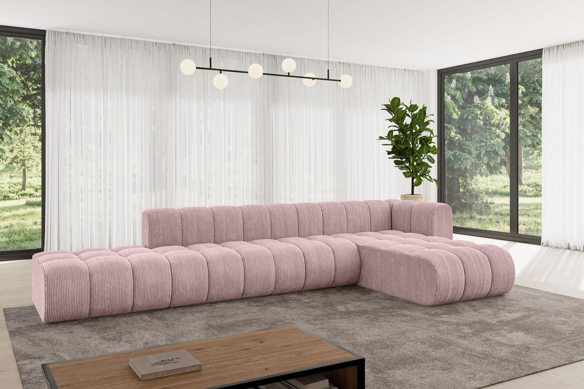 ECKSOFA modulares Sofa Zuvon-L2 - 387x177x70 cm Rosa - Rosa, Holzwerkstoff/Textil (387/177cm) - ALTDECOR