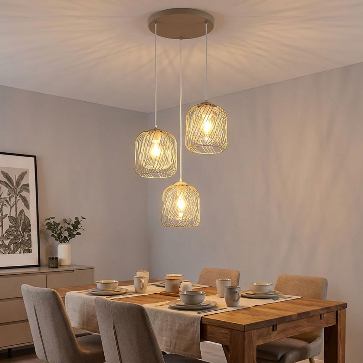 LED PENDELLEUCHTE DICHTI Metall Sand 3-flammig - Bernsteinfarben, Glas (39.4/39.4/150cm) - Globo Lighting
