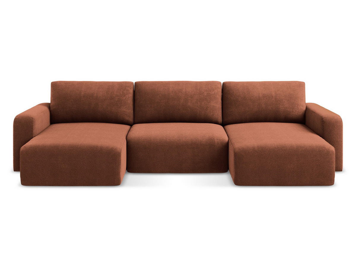 WOHNLANDSCHAFT Chenille Stoff Orange - Terra cotta/Schwarz, Kunststoff/Textil (332/79/149cm) - Makamii