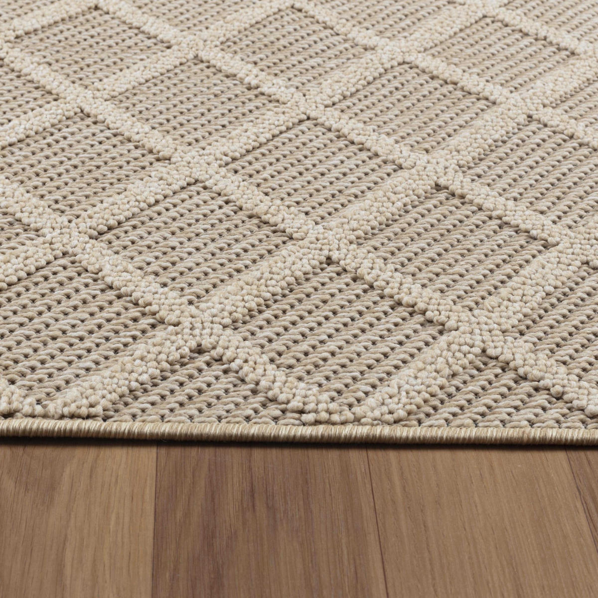 TEPPICH Outdoor Flachgewebe Rauten-Muster Polypropylen Balkon Beige Rechteckig 140x200 - Beige, Textil (140/200cm) - KADIMA DESIGN