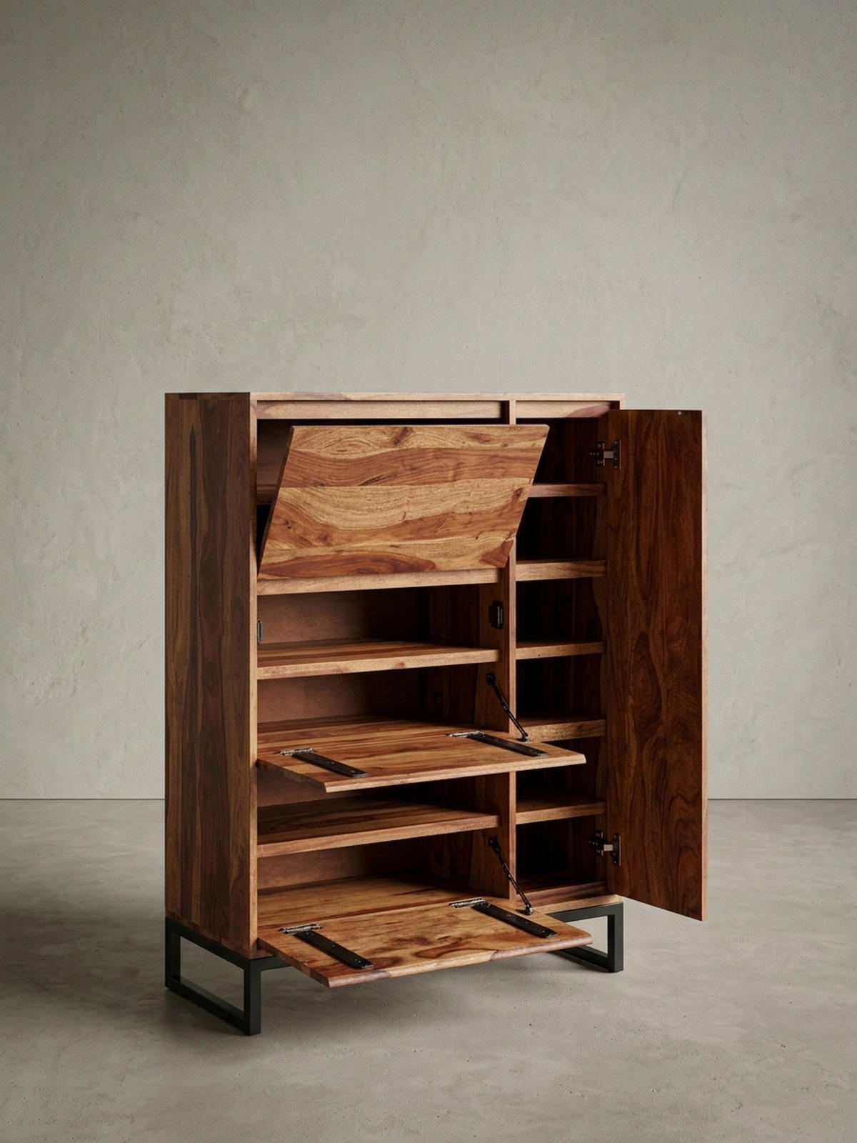 SCHUHSCHRANK – Massivholz, 88x40x120 cm, geschlossen, stilvolles Design - Schwarz/Braun, Holz/Metall (88/120/40cm) - KADIMA DESIGN