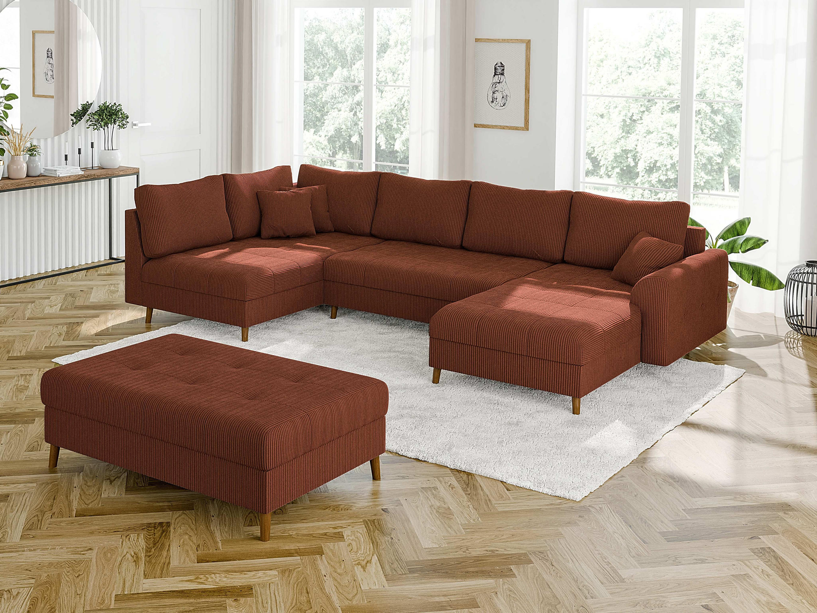 Thumbnail - S-Style Möbel Wohnlandschaft, Terra cotta, Textil, Echtholz,Buche, Birke, 8-Sitzer, Füllung: Silikon,Silikon,Polyethersc...