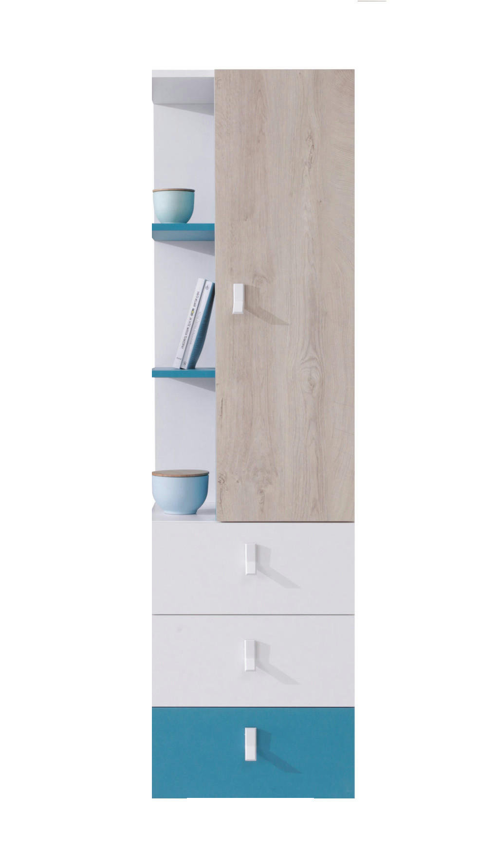 REGALKOMBINATION Spuki in Weiß, Eiche & Meerblau – Regalschrank klein - Weiß, Holzwerkstoff (80/200/120cm)