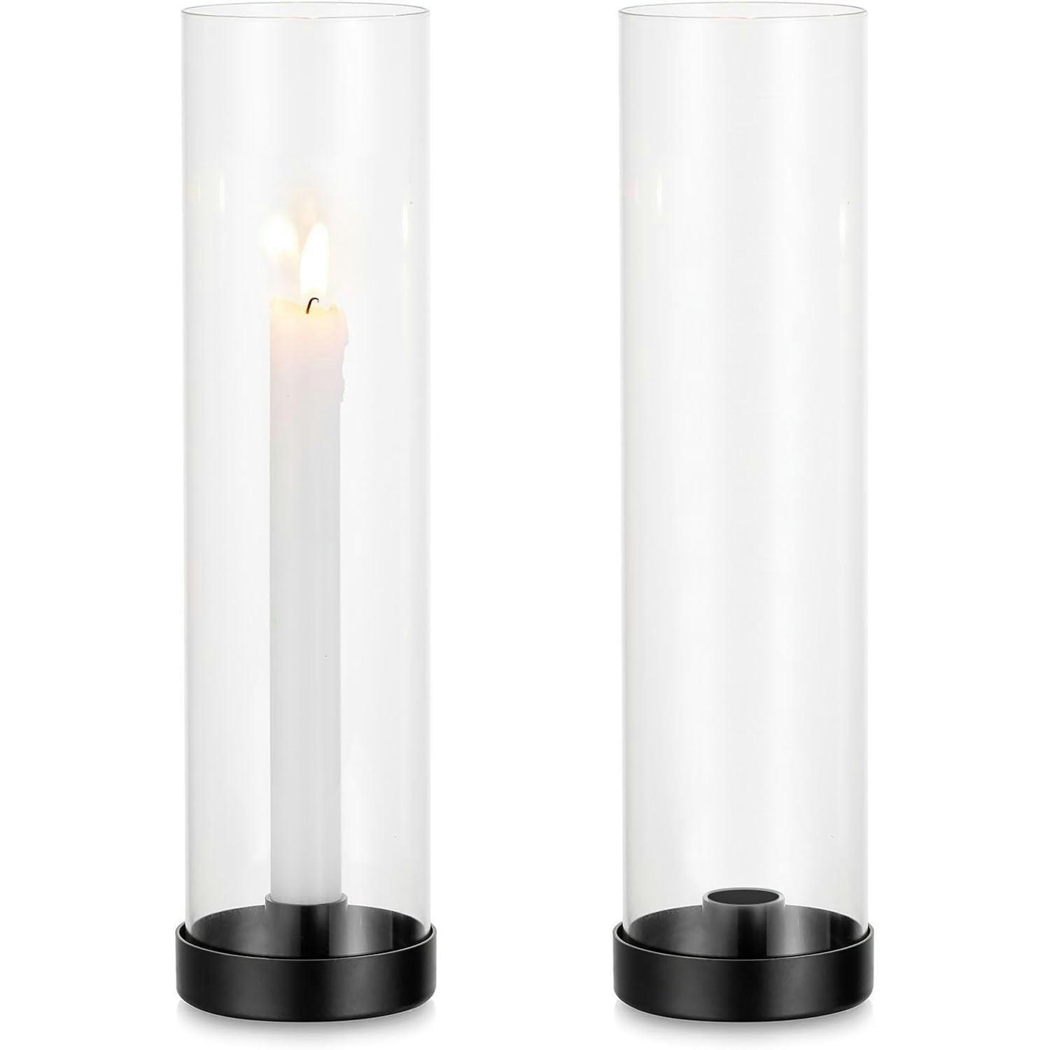 KERZENSTÄNDER 2er Set Metall Glas Schwarz - Schwarz, Metall (19.5/33/11.5cm)