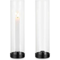 KERZENSTÄNDER 2er Set Metall Glas Schwarz - Schwarz, Metall (19.5/33/11.5cm)