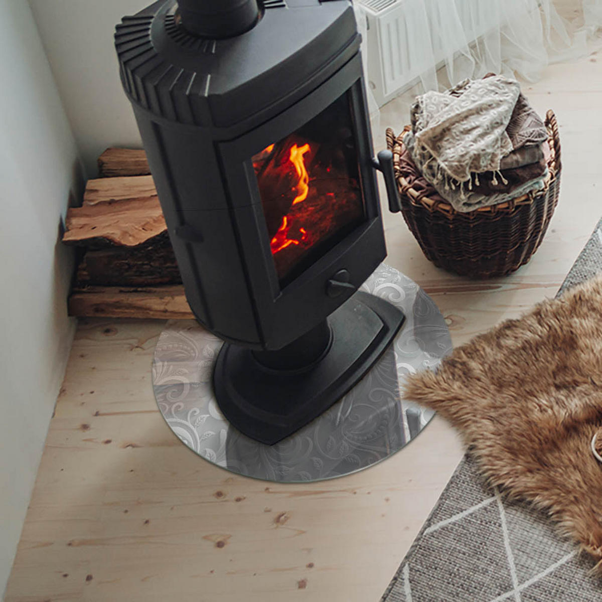 GLASPLATTE für Kamin Ø 50 cm - Grau, Glas (50/50/0.4cm) - TULUP