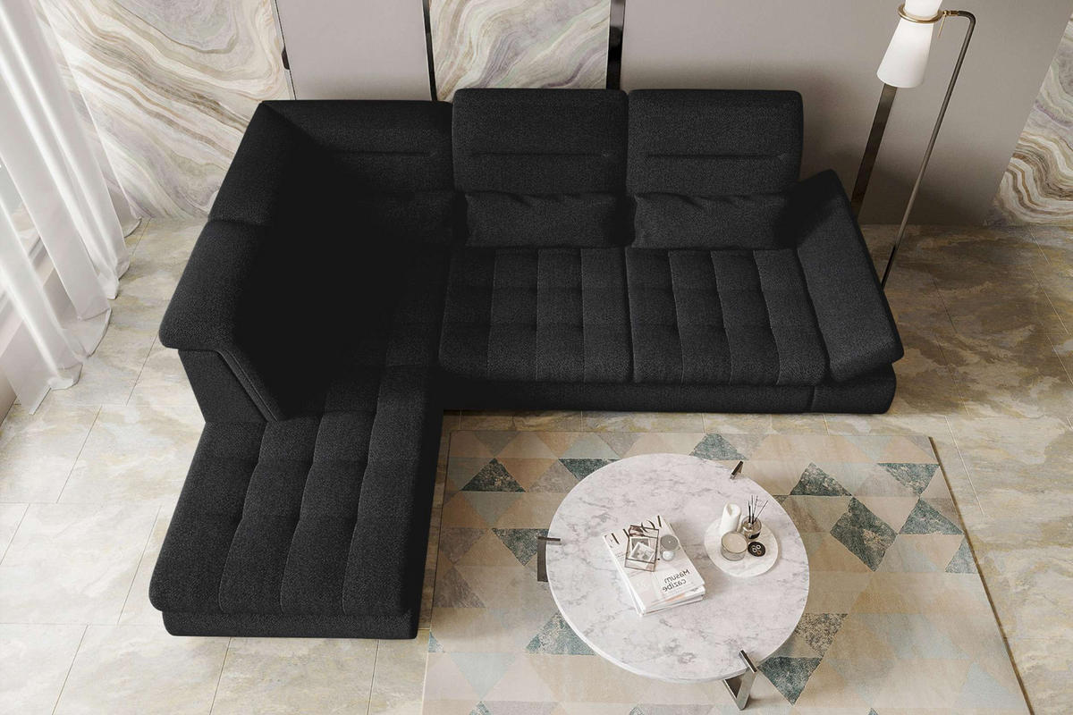 ECKSOFA Toscana Strukturstoff inkl. Schlaffunktion - Schwarz, Textil (227/279cm) - 99rooms
