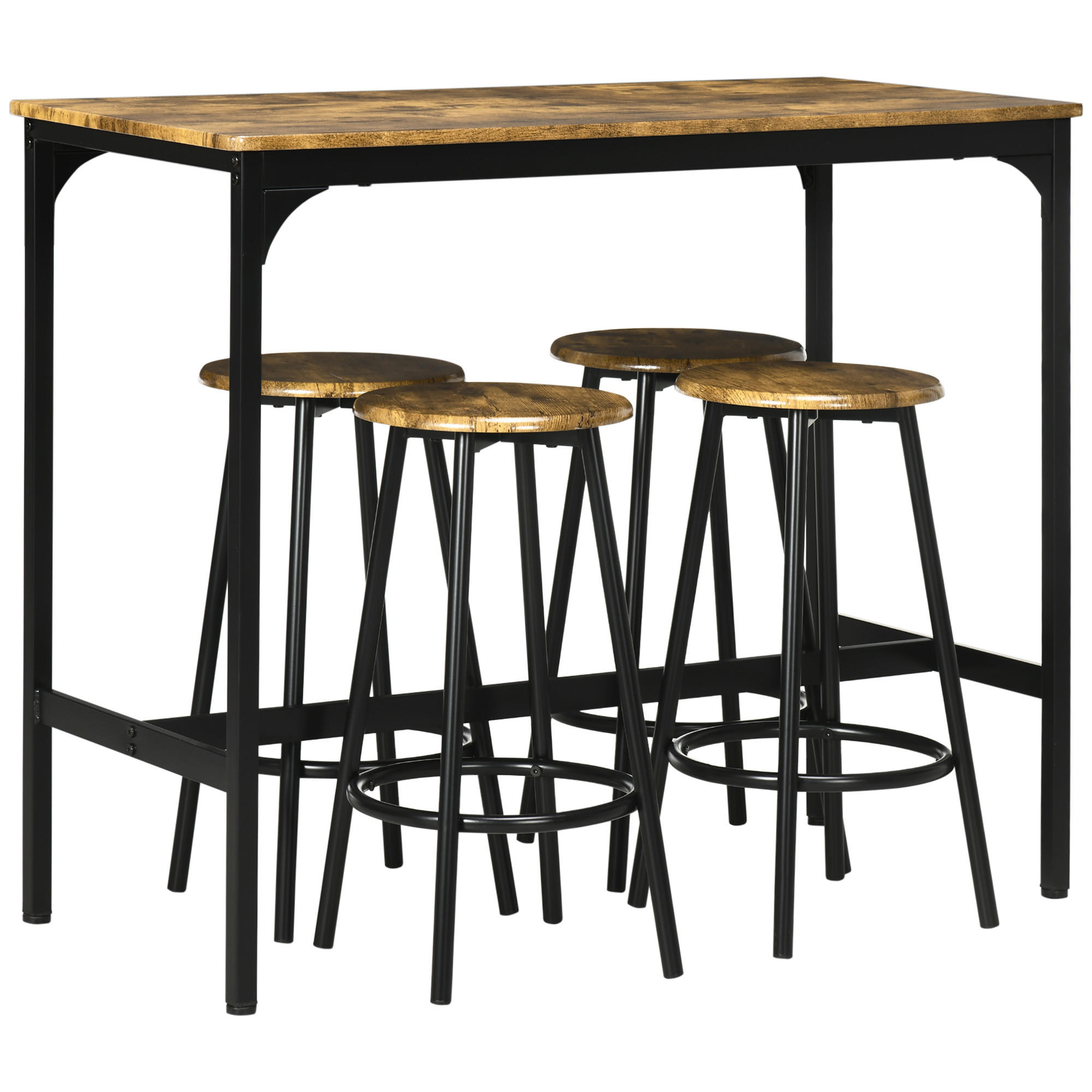 BARTISCH-SET DE-39272 110/50 cm Tisch mit 4 Hockern Rustikalbraun - Braun, Holzwerkstoff (110/89.5/50cm) - ComfortXL