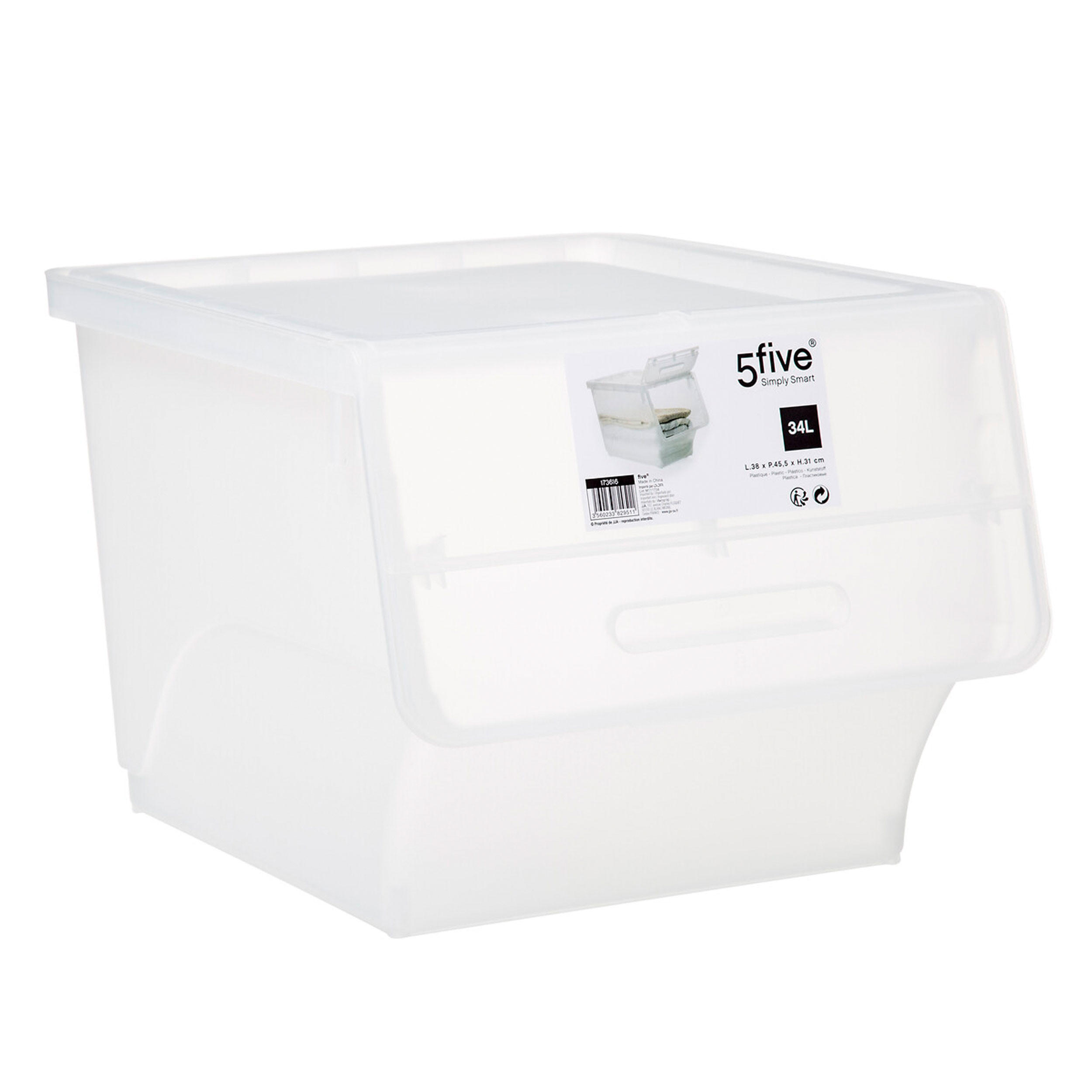 AUFBEWAHRUNGSBOX mit Frontklappe, PP-Kunststoff, Transparent, 34 Liter - Transparent, Kunststoff (38/31/46cm) - 5five Simply Smart