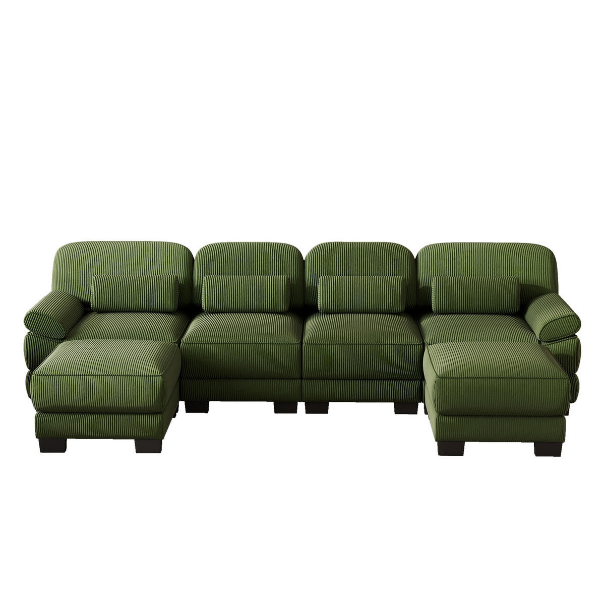 WOHNLANDSCHAFT 4-Sitzer U-Form mit 2 Hockern, DE-42659, Grün - Grün, Holz (336/94/161cm) - ComfortXL