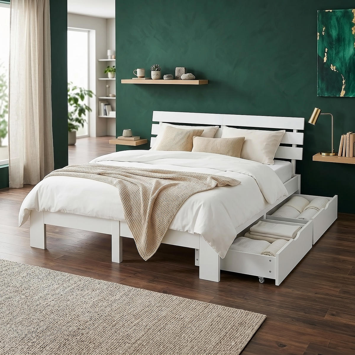 HOLZBETT mit Matratze und Stauraum 140/200 cm weiß - Weiß, Holz (140/200cm) - Homestyle4u