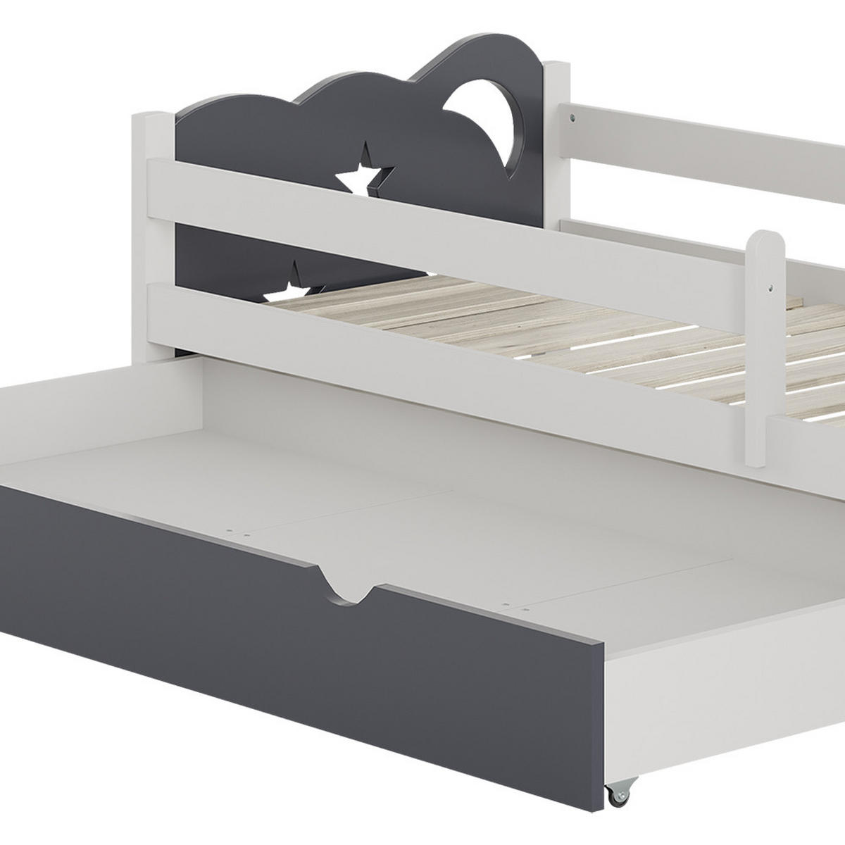 KINDERBETT Jessica Grau 80x160 cm mit Schublade, ohne Matratze - Weiß/Grau, Holzwerkstoff (166/53/86cm) - VitaliSpa