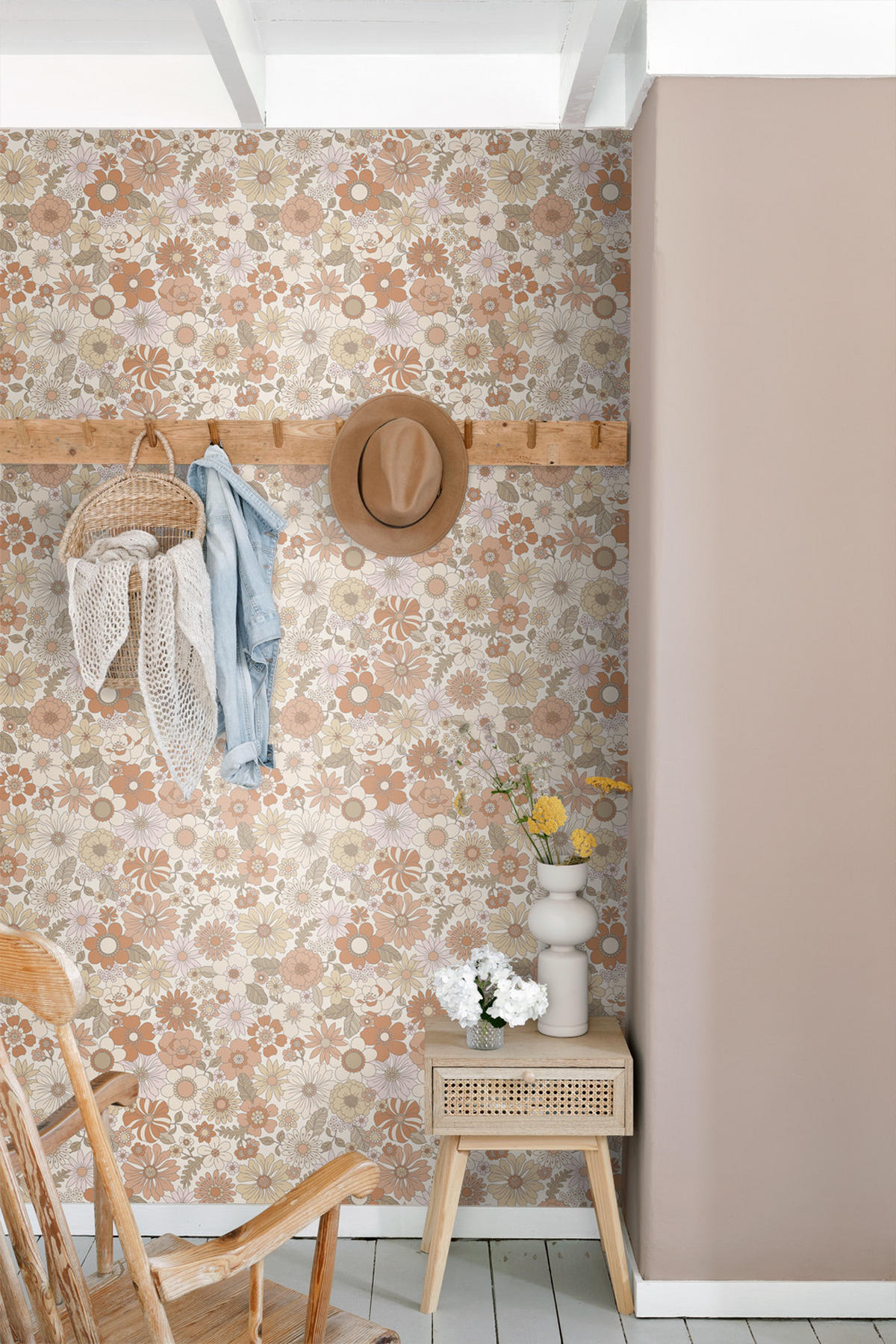 TAPETE Retro Blumen 53 cm x 10.05 m - Terracotta, Papier (53/1000cm) - ESTAhome