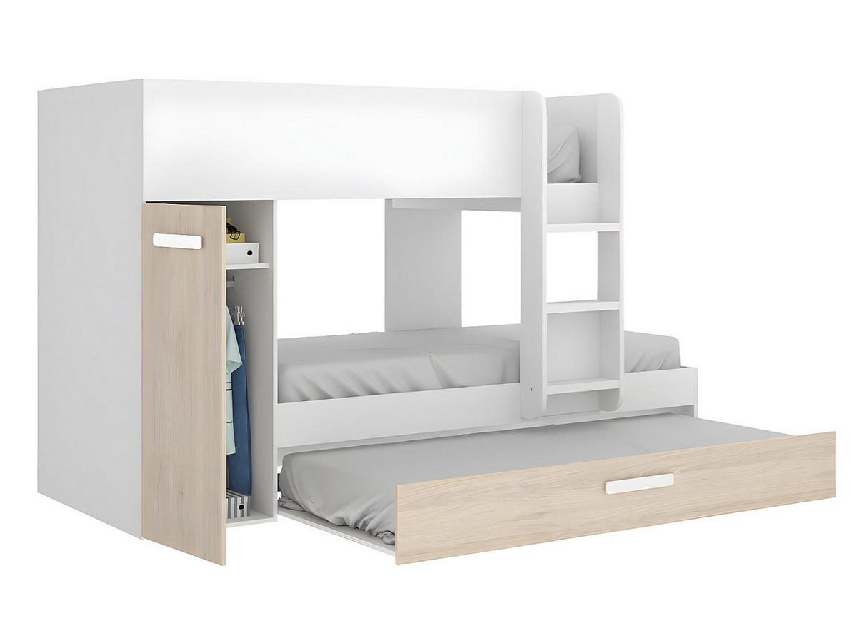 ETAGENBETT - 2 Personen - holz - naturfarben hell, weiß Anthony - Naturfarben/Weiß, Holz (90/190cm) - Vente-Unique