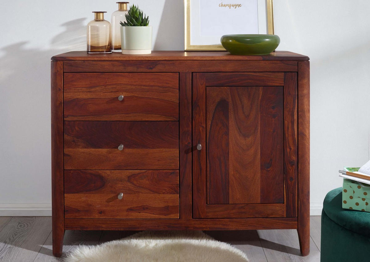 SIDEBOARD Sheesham110x40x86 walnuss geölt BROOKLYN #21 - Dunkelbraun, Holz (110/86/40cm) - Massivmoebel24