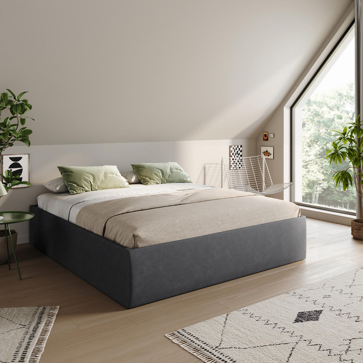 POLSTERBETT mit Stauraum & H2 Matratze 200x200 cm in Anthrazit - Anthrazit, Textil (200/200cm) - Home Collective