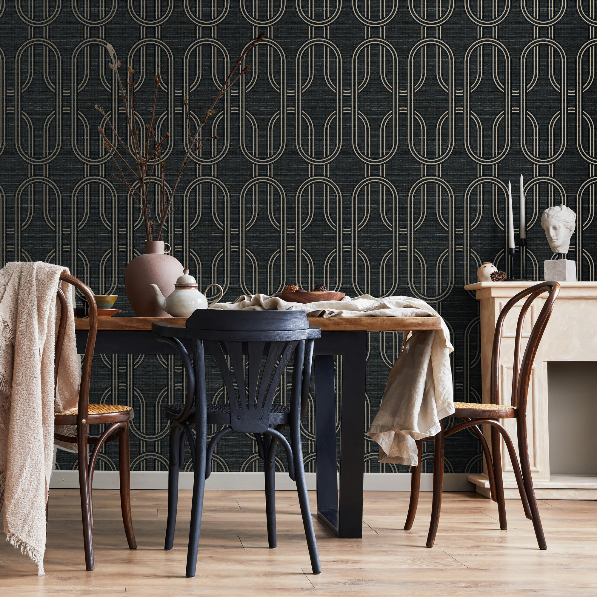 VLIESTAPETE Indulgent Geo - Schwarz, Papier/Kunststoff (52/1000cm) - Boutique