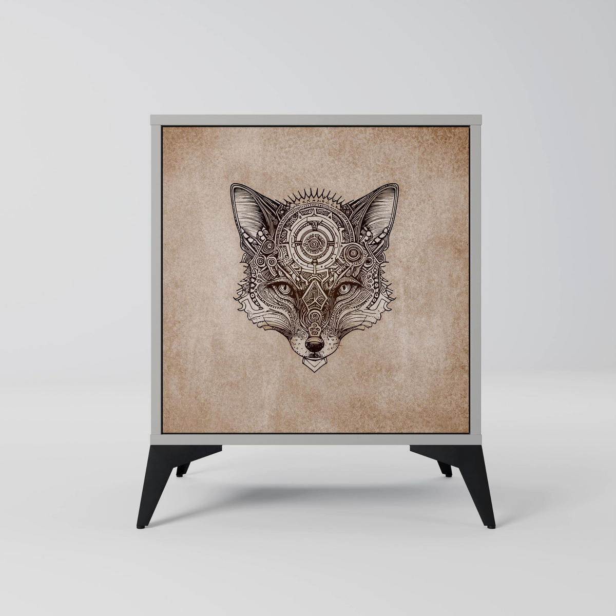 SIDEBOARD STEAMPUNK CLAN, Grau, 57,5x42x72,5 cm, Schwarze Metallfüße - Multicolor/Schwarz, Holzwerkstoff/Metall (57.5/72.5/42cm) - SpaceRebels