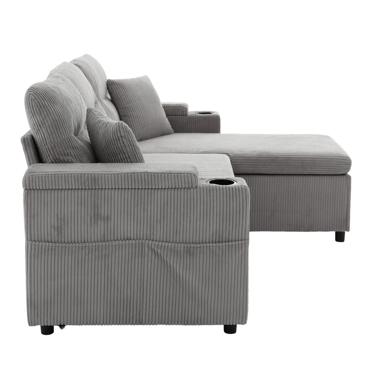 ECKSOFA DE-33730 mit Chaiselongue und Schubladenbett Hellgrau - Hellgrau, Metall (212.5/136cm) - ComfortXL