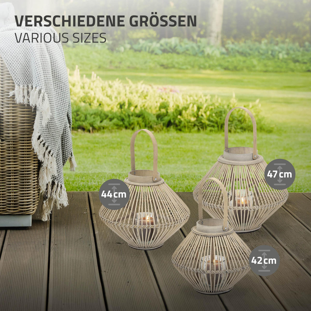 BAMBUSOVÁ LUCERNA V: 42 cm, barva dřeva, styl boho - přírodní, dřevo (31/42/31cm) - ECD-Germany