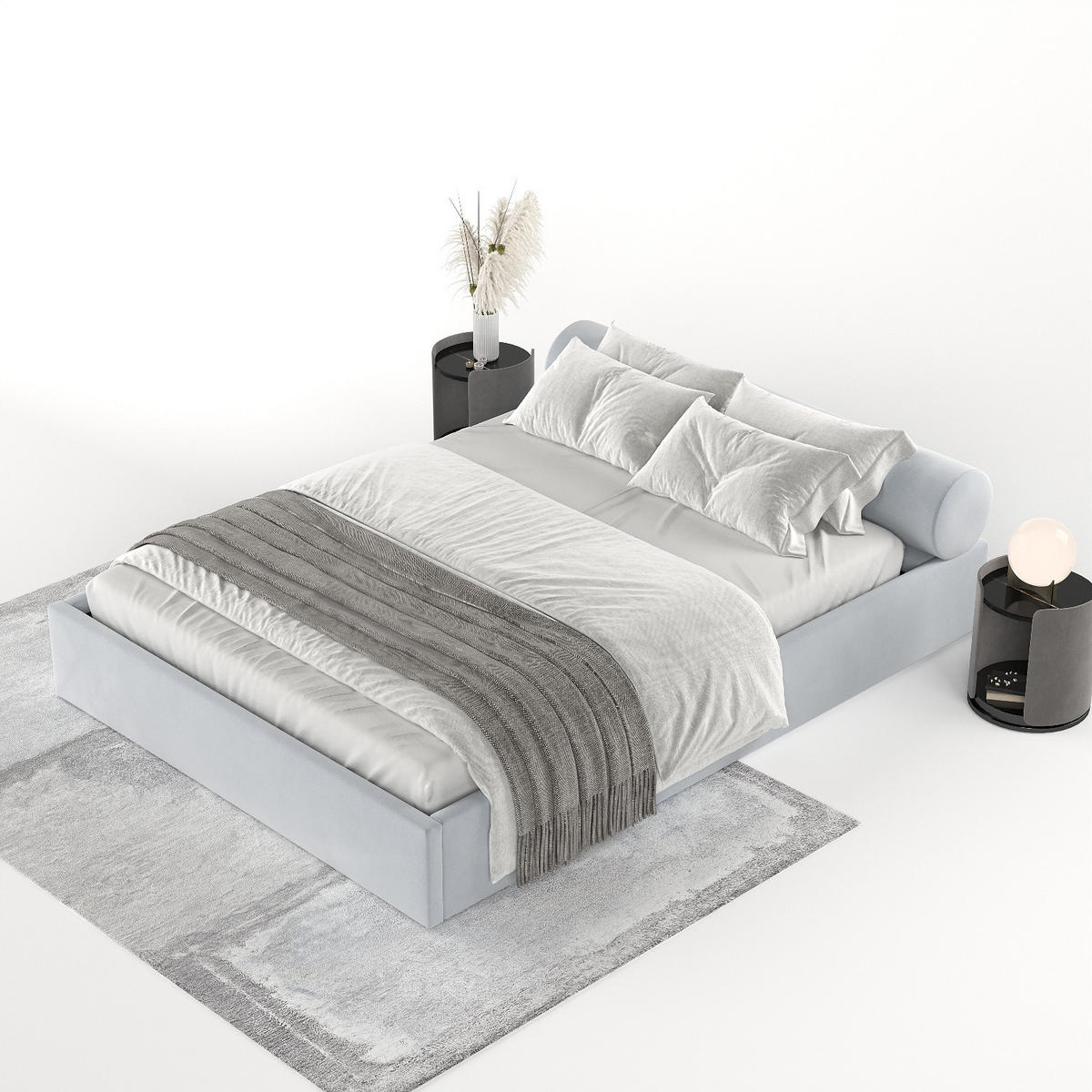 POLSTERBETT Solvo mit Stauraum 200/200 cm Hellgrau im Paros Stoff - Hellgrau/Schwarz, Holz/Holzwerkstoff (200/200cm) - AltaBeds