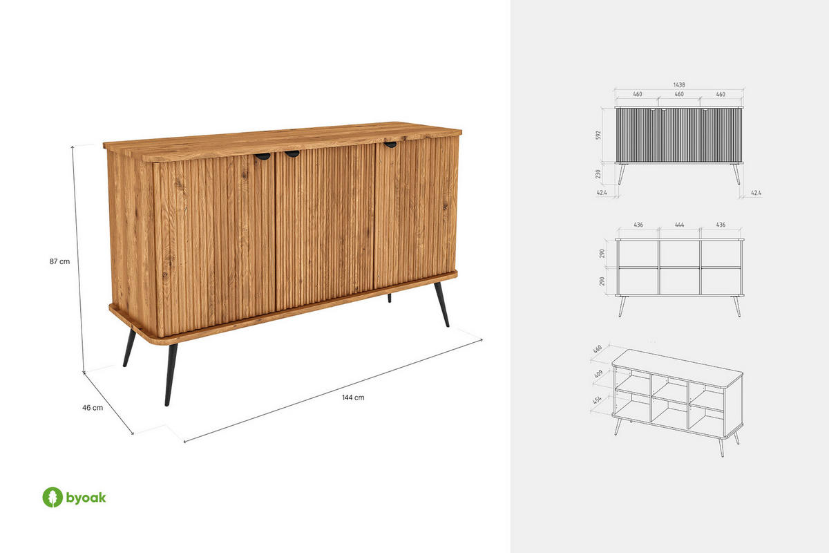 KOMMODE LINA Wildeiche - Wildeiche, Holz (144/87/46cm) - byoak