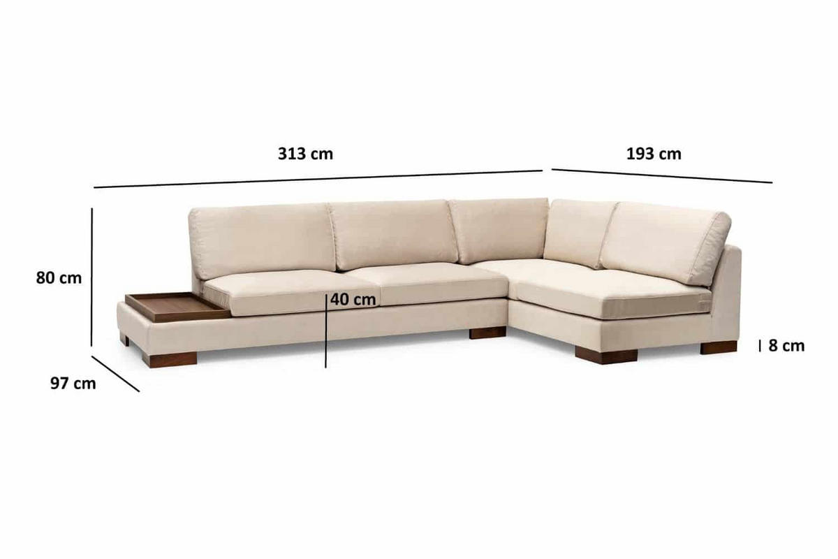 ECKSOFA mit Hocker und Lounge-Design - Beige/Walnussfarben, Holz/Textil (193/313cm) - myHomelando