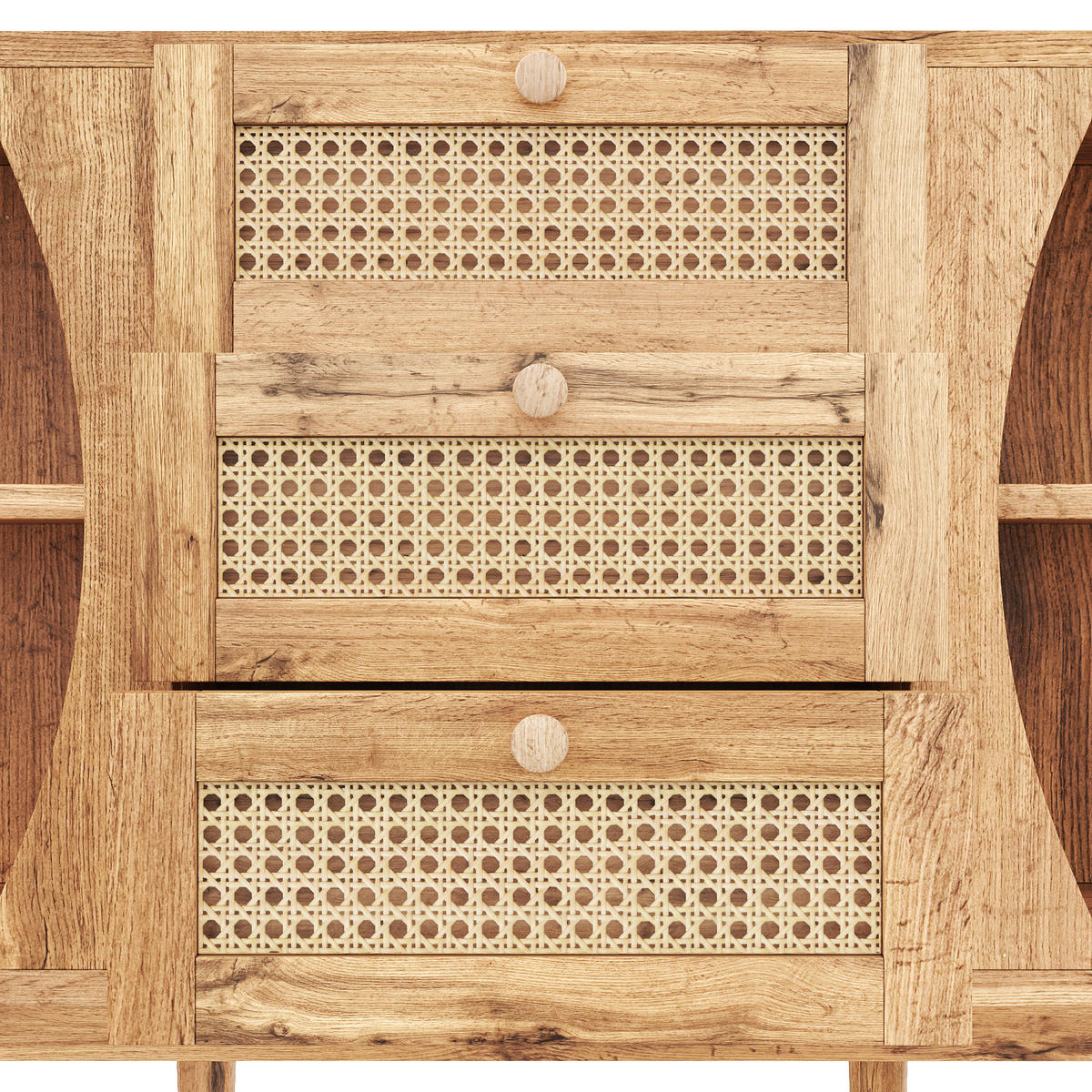 SIDEBOARD Rattan Schiebetüren verstellbare Böden modern - Naturfarben, Holzwerkstoff (40/76/140.5cm) - FLIEKS